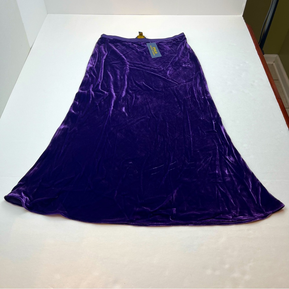 Polo Ralph Lauren Purple Velvet Womens 6 Midi to Maxi Skirt‎ Pull-On NEW *FLAW